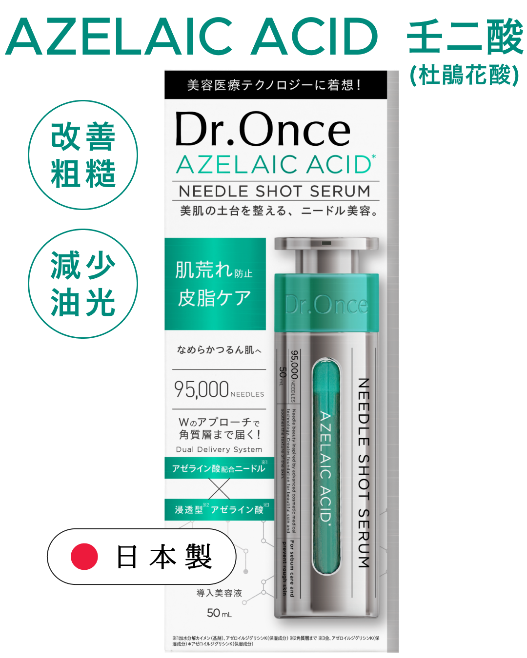 Azelaic acid 壬二酸(杜鵑花酸)塗抹式水光微針精華50ml | 日本製造7in1 Azelaic acid 壬二酸(杜鵑花酸)塗抹式水光微針精華50ml | 日本製造7in1